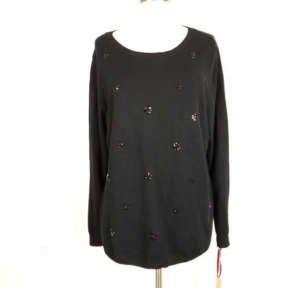 Ruby Rd Jewelled Rayon black Sweater pullover long sleeves plus size 1X - Picture 1 of 8
